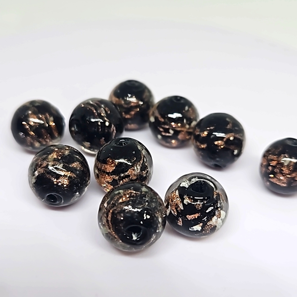 10mm Luminous Glass Beads, Glow-in-the-Dark, Black Round Bead  9 beads